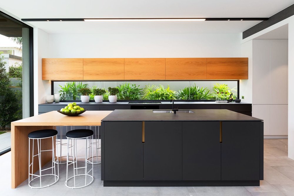 modern kitchen design with window splashback